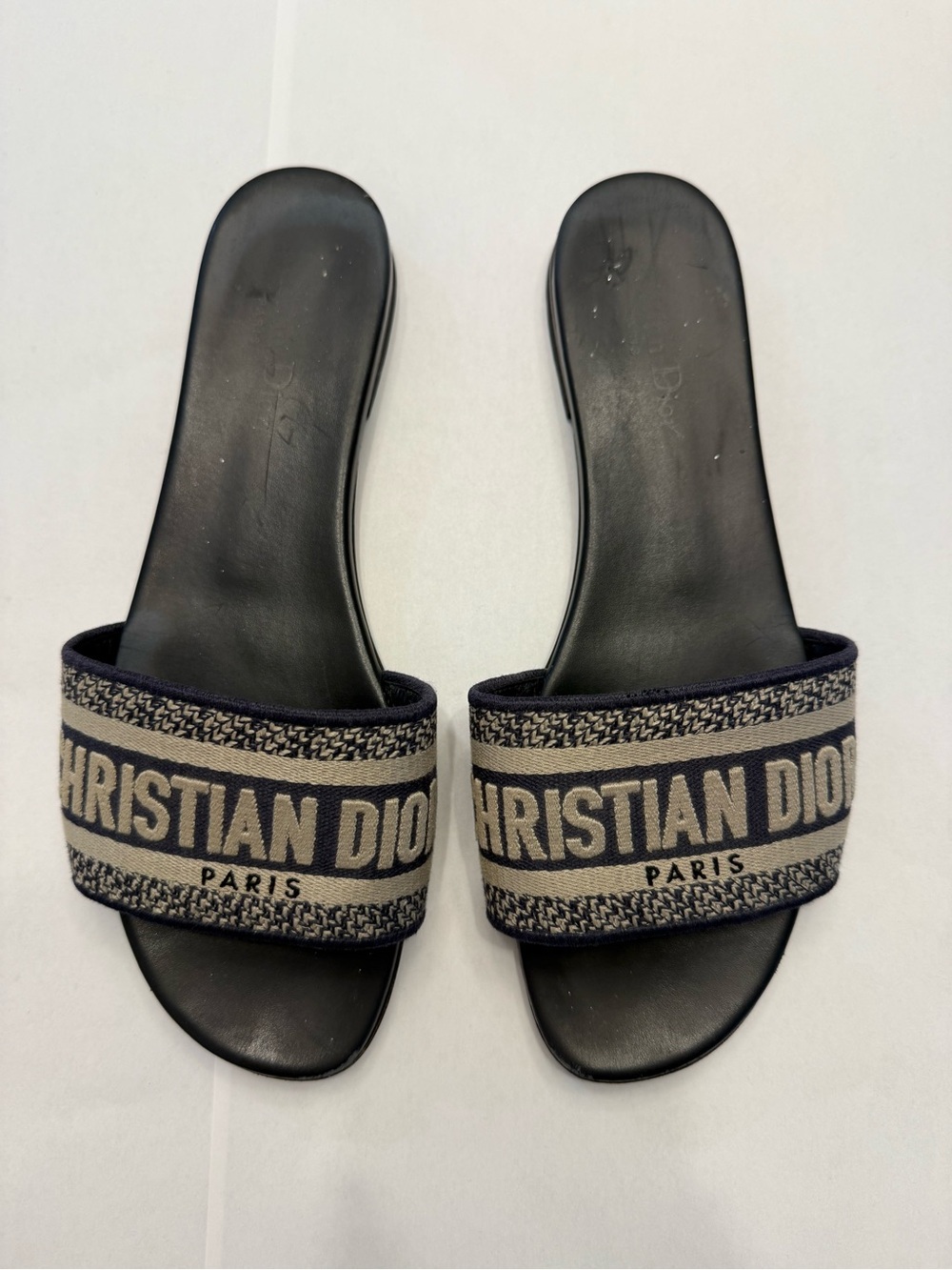 Dior Black and Beige Logo Slide Sandals Size 41/ US 11